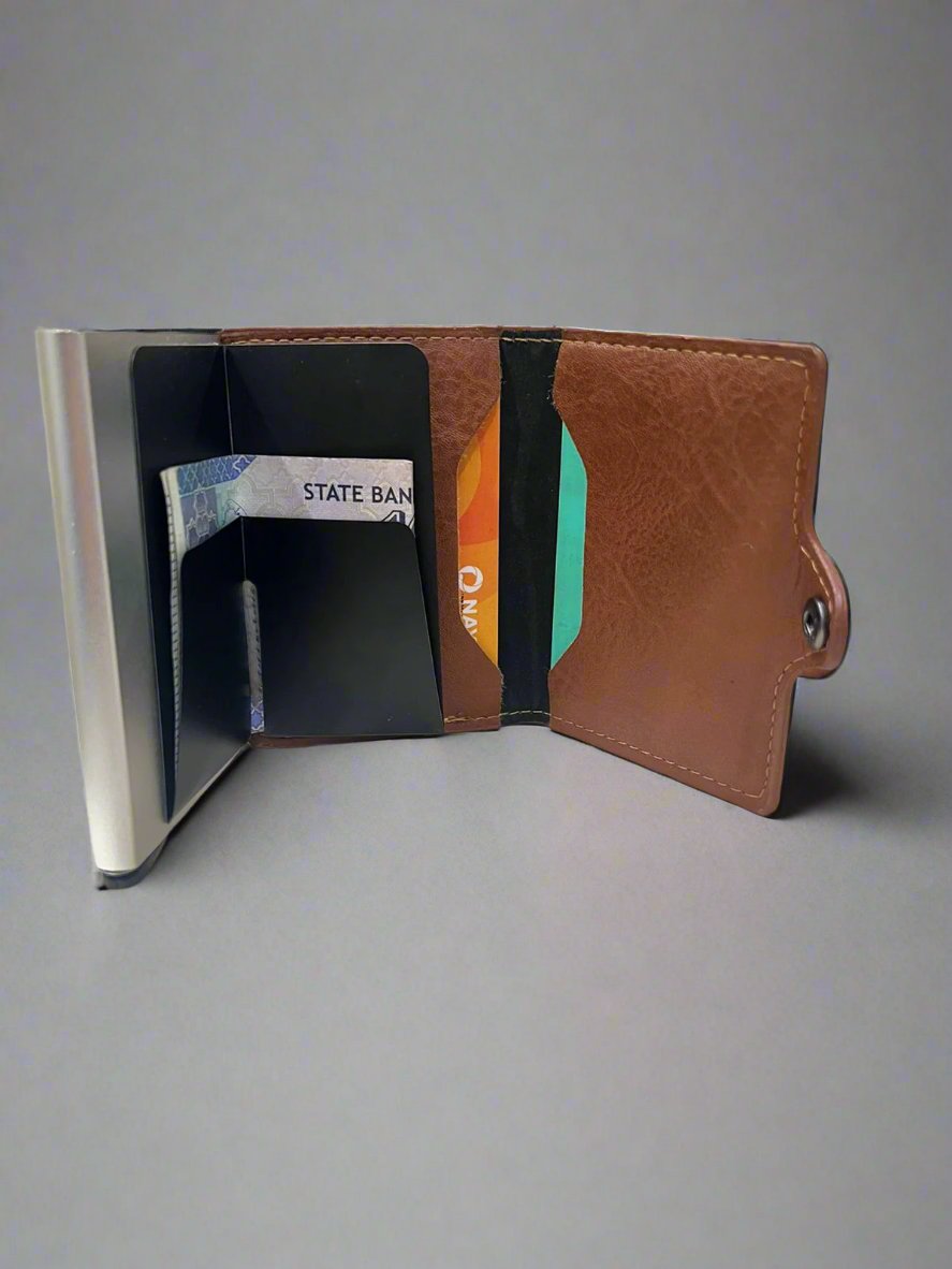 Sleekfolio-Button RFID Cardholder - PU Leather